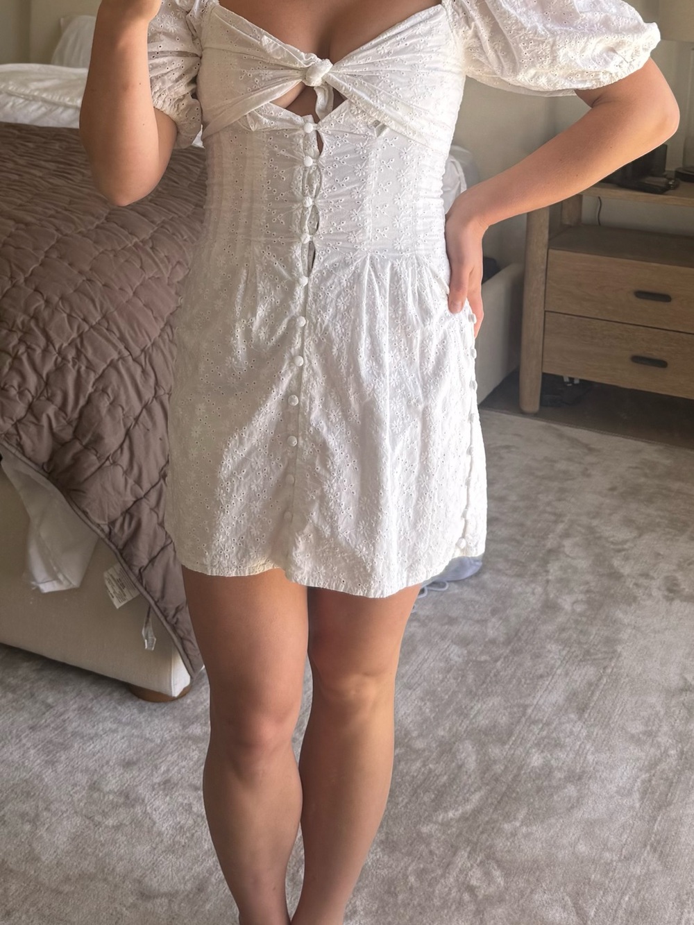 Sabo Skirt White Eyelet Puff Sleeve Mini Dress